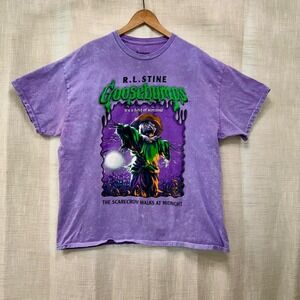 GOOSEBUMPS Tie Dye Shirt Mens Large L PURPLE SCARECROW R.L Stine Retro Book Tee